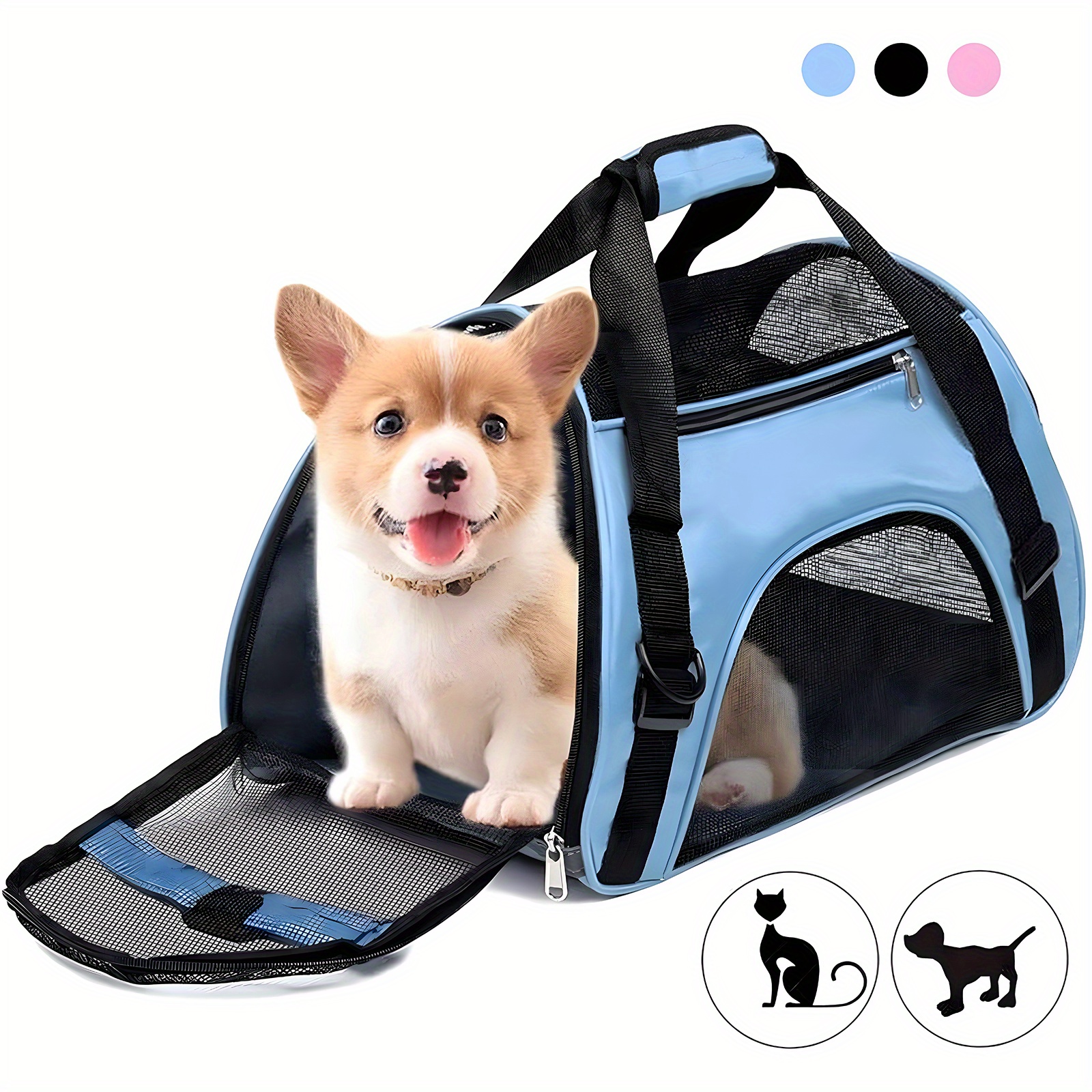 1pc Breathable Portable Pet Travel Carrier Bag For Cats & Small Dogs - Nylon With Mesh Panels, Foldable Design, Padded Handles, And Zipper Closure