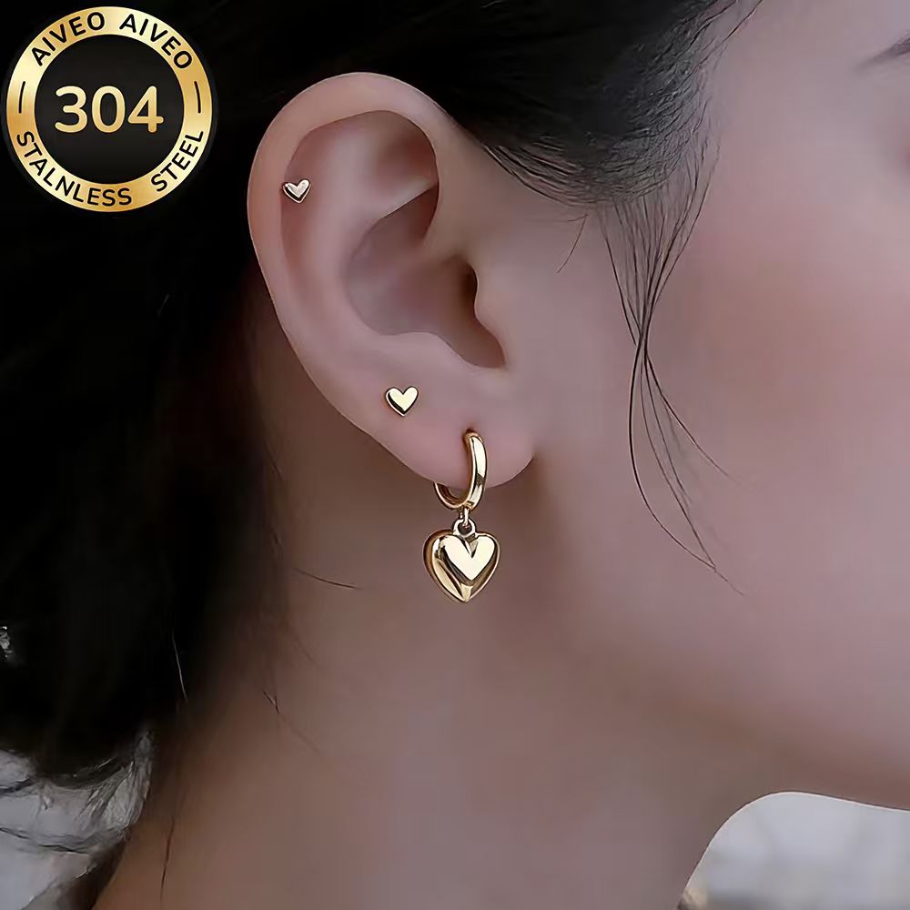 3-Pair Hypoallergenic Golden Stackable Earrings Set