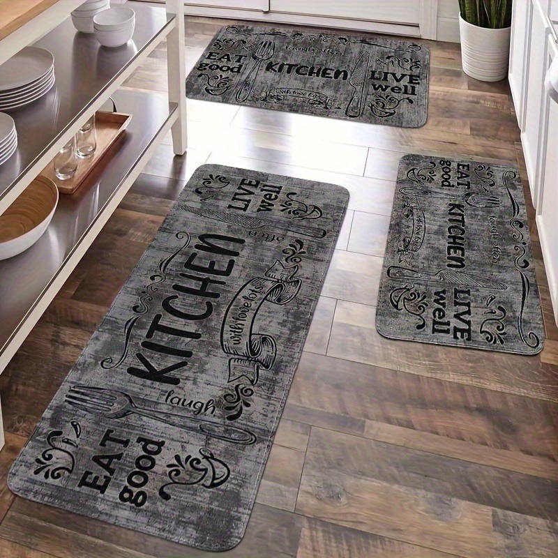 TEMU 2/3 Tapis de Cuisine Noirs, Tapis pour Couteaux et en Bois, Matériau Flanelle, Convient pour Salle de Bain, Entrée de Chambre à Coucher et
