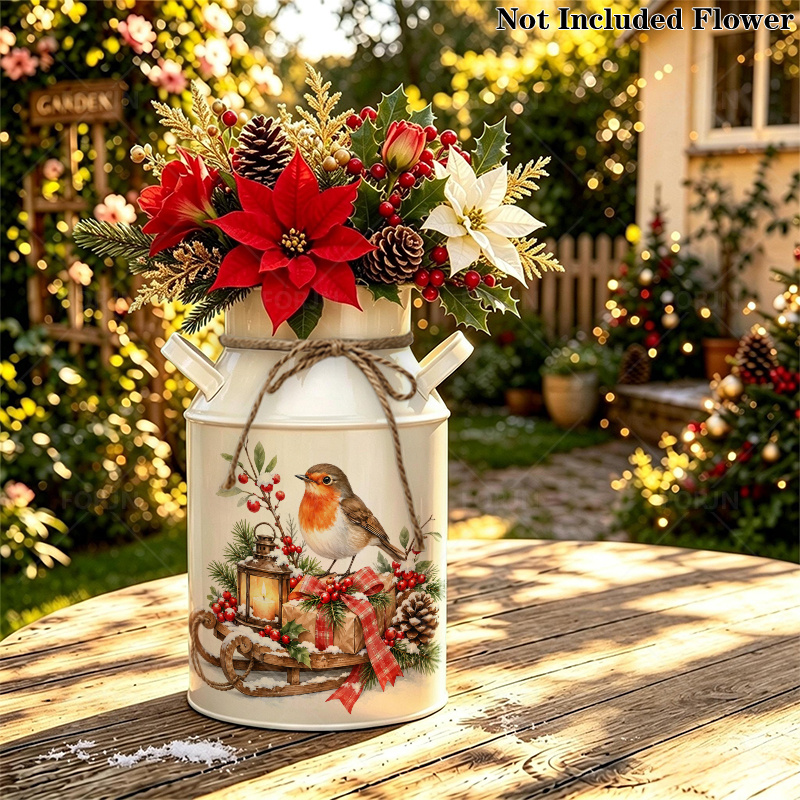TEMU 1pc Iron Vase, Christmas Robin Sled , Style Decorations, Retro Farmhouse Style Design, Home Decor Vases, In Living Rooms, Bedrooms, And