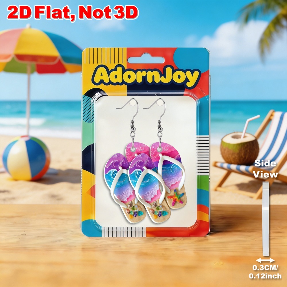 TEMU 2d Flat, 1/2/6 Pairs Colourful Flip Flop Acrylic Earrings, Summer Starfish Dangle Earrings, Hawaiian Vacation Holiday Jewelry, Cute Ocean Sandal