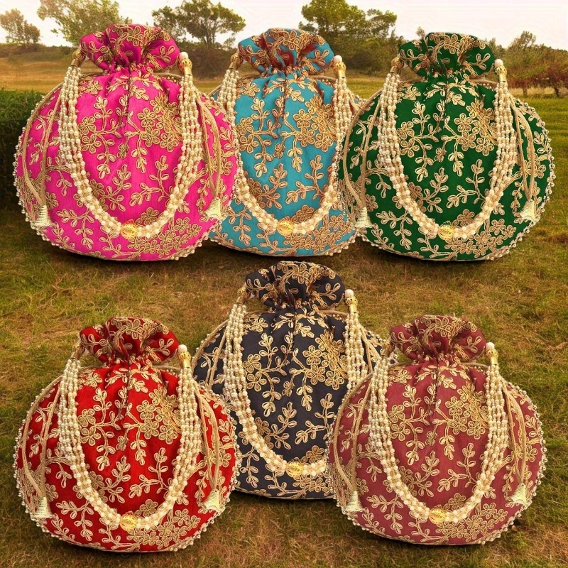 IGH Ethnic Potli Bag for Women, a Handbag with Pearl Handles, Perfect As a Bridal Clutch Purse