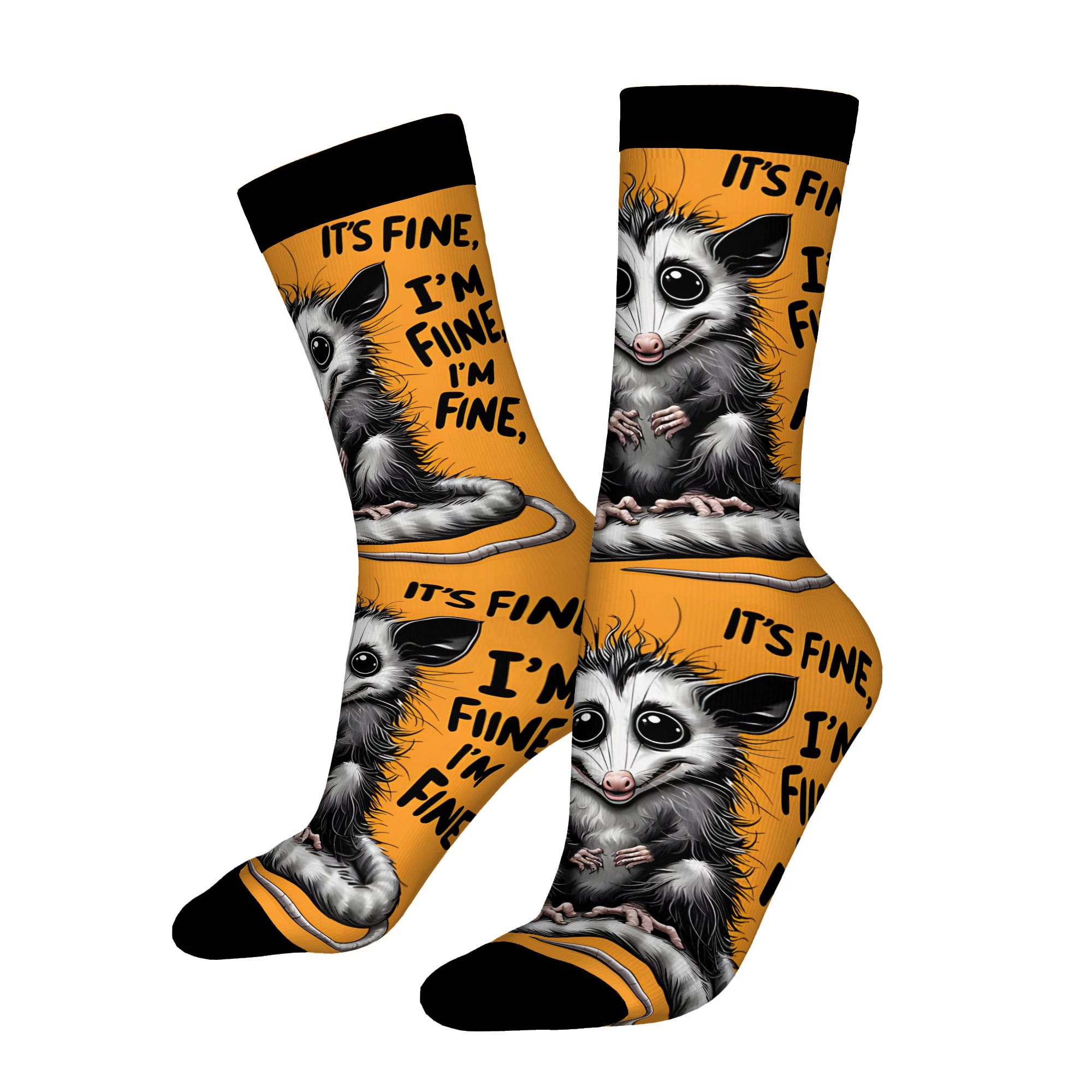 TEMU 2d Print Design Opossum Fine Everything Is 's Novelty Socks Mid-calf Sock Pattern Prints