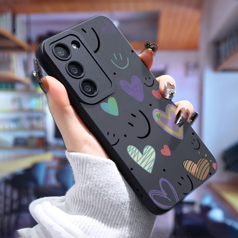 TEMU Phone Case - Cute Cartoon Smile And Love Heart Pattern New Frosted Full-coverage Angel Eye Phone Case For Galaxy