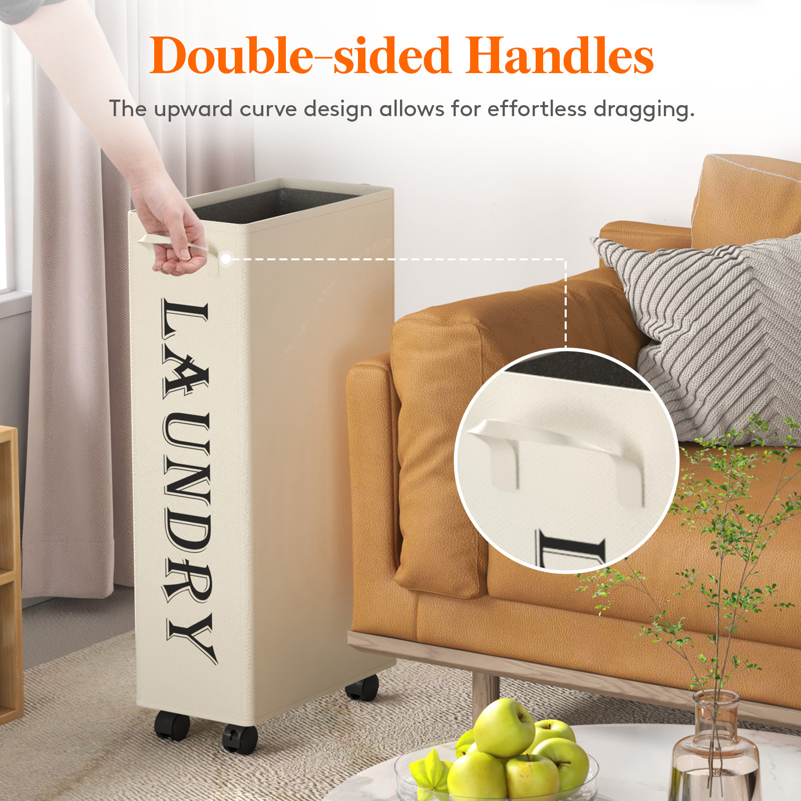 

2pcs Slim Rolling Laundry Hamper With Wheels - Collapsible, Narrow Design For In Small , Includes Handles & Drawstring Mesh Cover, Dorms, Bathrooms, Bedrooms - 50l/65l/75l Capacity, Laundry Baskets