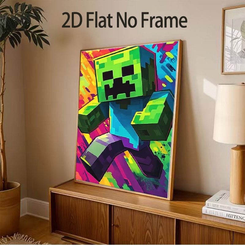 TEMU 2d Flat, 2d/flat 1pc Frameless Canvas Art Poster Print; Vibrant Graffiti Pixel Pop Art Decorative Poster, Pixel Art Decor Painting, Suitable For