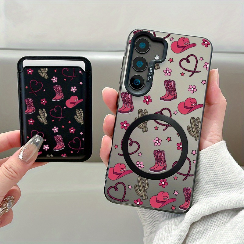 TEMU Phone Case: 2pcs Set Creative Sticker Pattern Magnetic Phone Case & Fashionable Luxury Artificial Leather Magnetic Property Multi-functional For