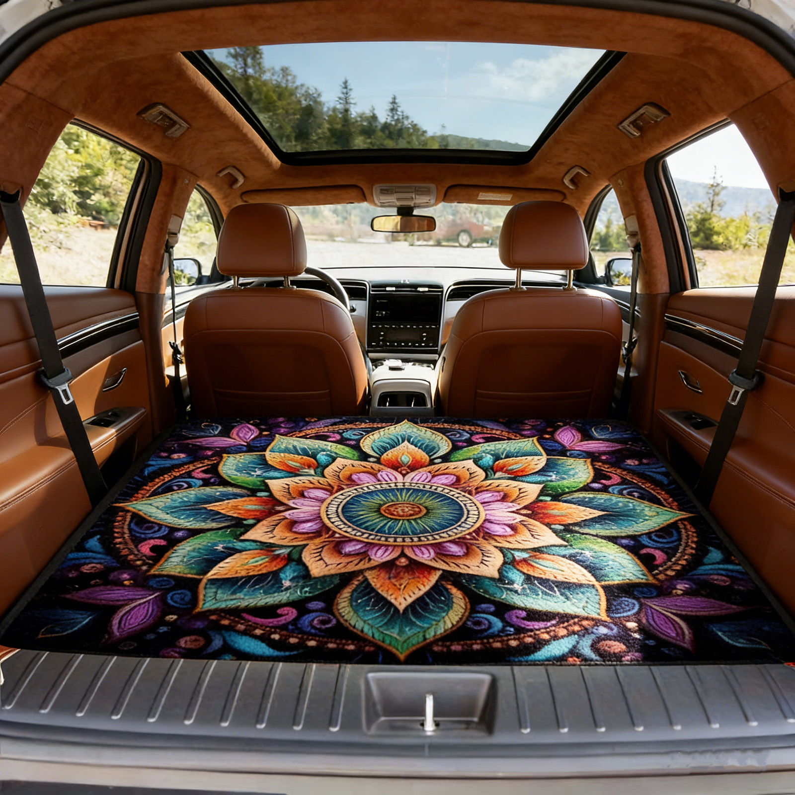 TEMU 1pc Car Rear Cargo Pad, Anti-slip, Wear-resistant, Washable, With Colorful Mandala , Universal, Car Interior Accessory. Gifts From , High