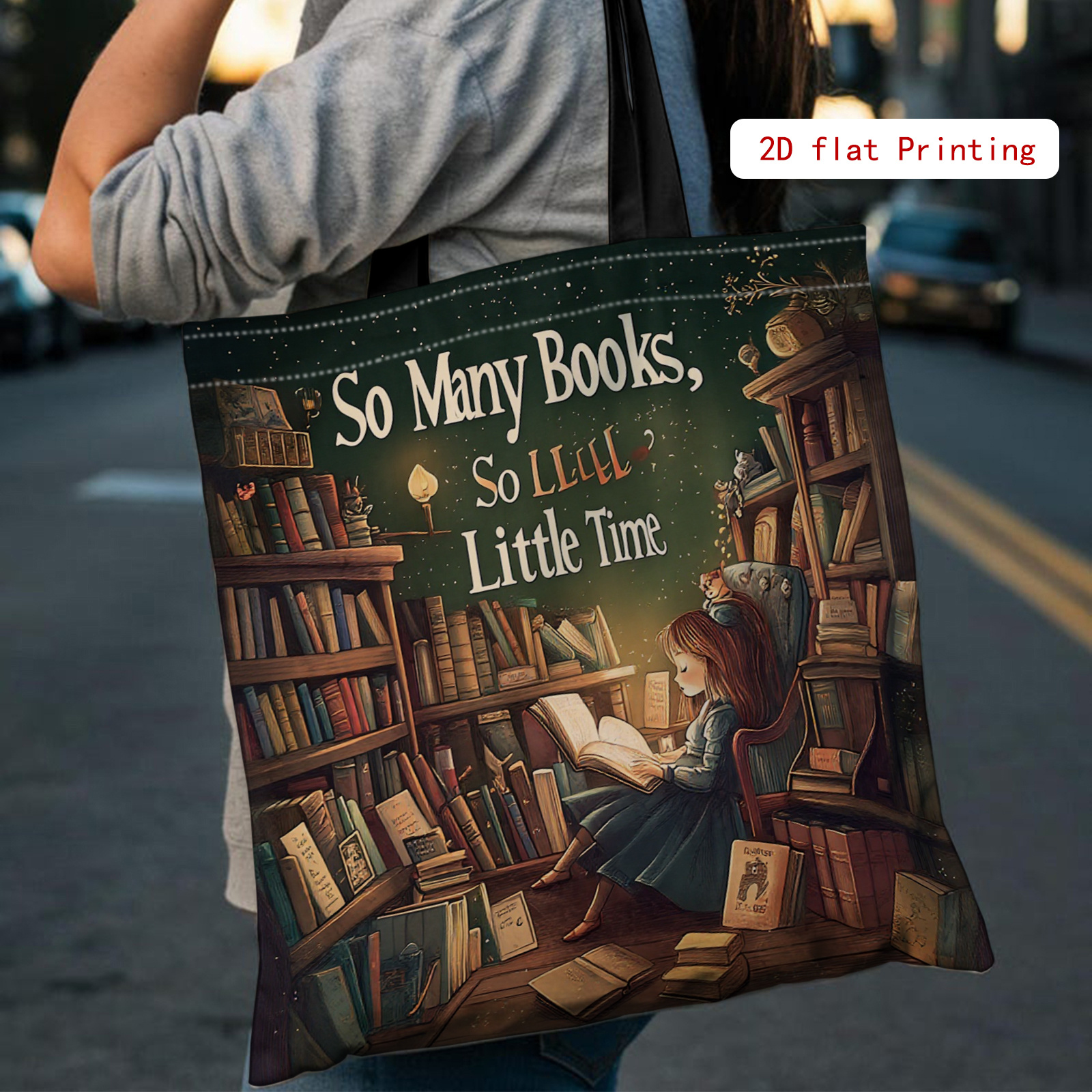 TEMU Bookish World, Book Print Tote Bag, Large Capacity Shoulder Bag, Women's Tote And Fashion Handbag, Suitable For School, Office, Shopping, Family