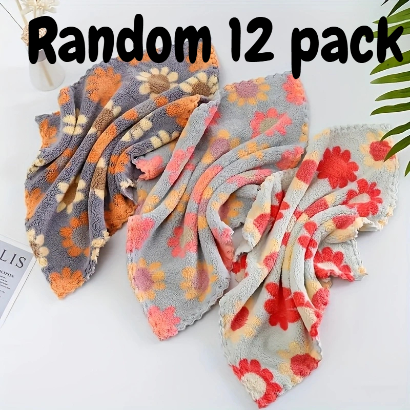 TEMU 12pcs Face Flannels, Random Colors, Bohemian Style Microfiber Towels - Super Absorbent, Non-shedding, Decorative With Floral And Geometric