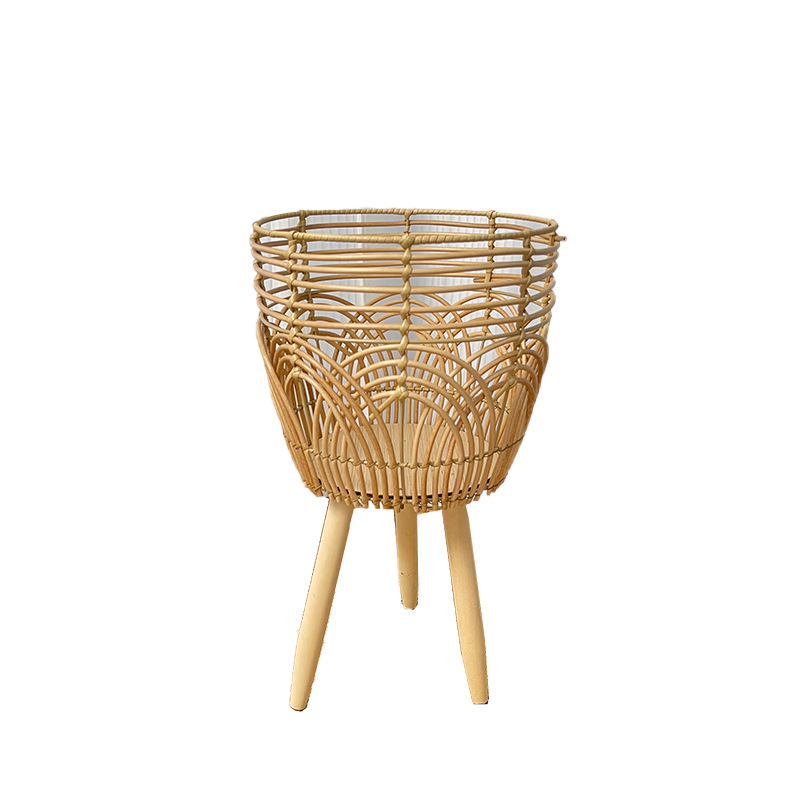 3pcs/1pc Rattan Plant Stand with Wooden Legs - Boho Floor Plant Pot Holder, Handwoven Wicker Basket Planter for Living Room & Balcony Decor | Only Plant Stand Gardening Gift,home Decor