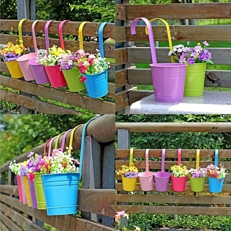 10pcs set iron   balcony pots planters wall hanging metal bucket flower holder vase flower pot garden decoration supplies 0
