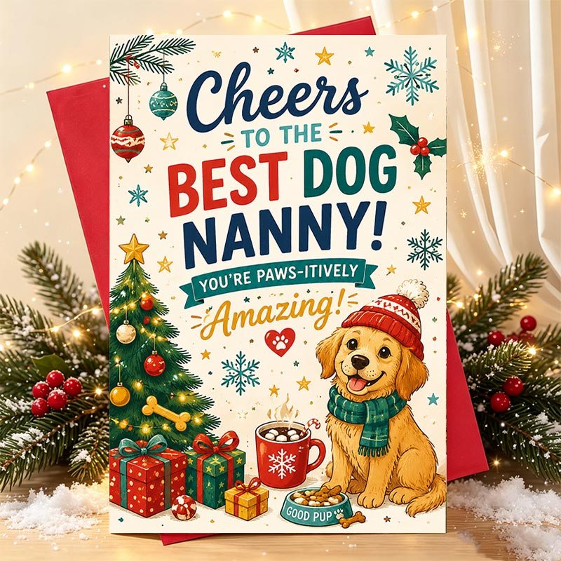 TEMU 1pc Christmas Greeting Card Christmas Gift For Dog Nanny - The Best Dog Nanny! Ideal For Pet Lovers, Perfect For Gifting, Show Your Appreciation
