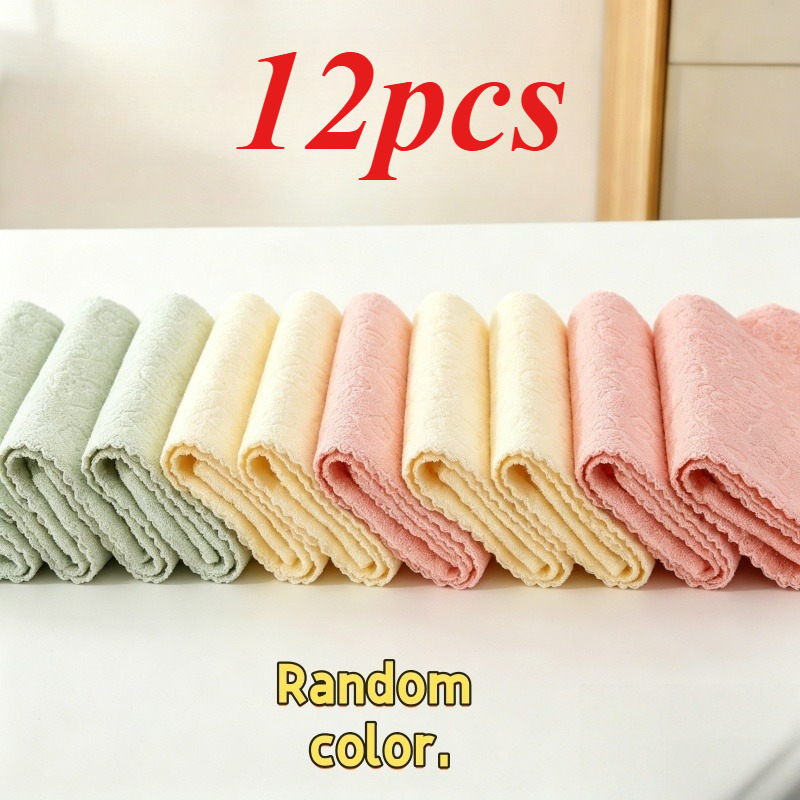 TEMU Random 12pcs Assorted Colors Cute Multicolored Washable Cleaning Cloths - Reusable Quick-dry Microfiber Towels, Suitable For Kitchen, Bathroom,