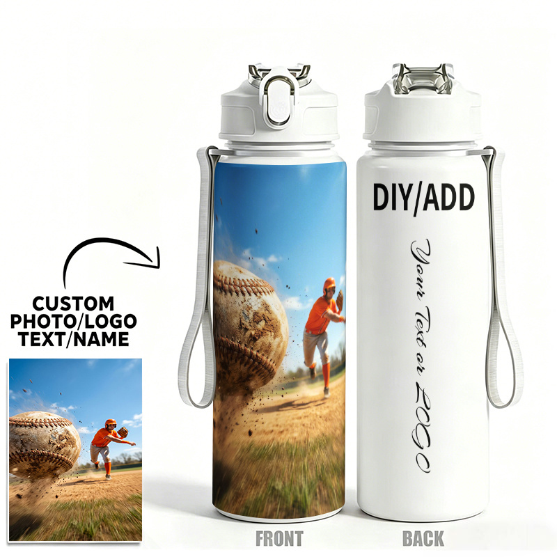 TEMU Custom Personalized Diy Photo Image & Name Text Water Bottle 1pc 750ml 25oz Leakproof Sports Water Bottle Cup Diy/add Area At Top, Vertical