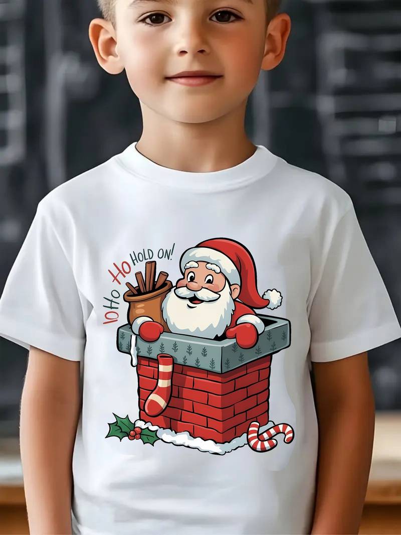 Ensemble Noël Garçon – T-shirt Père Noël + Short Rouge, Trop Mignon !