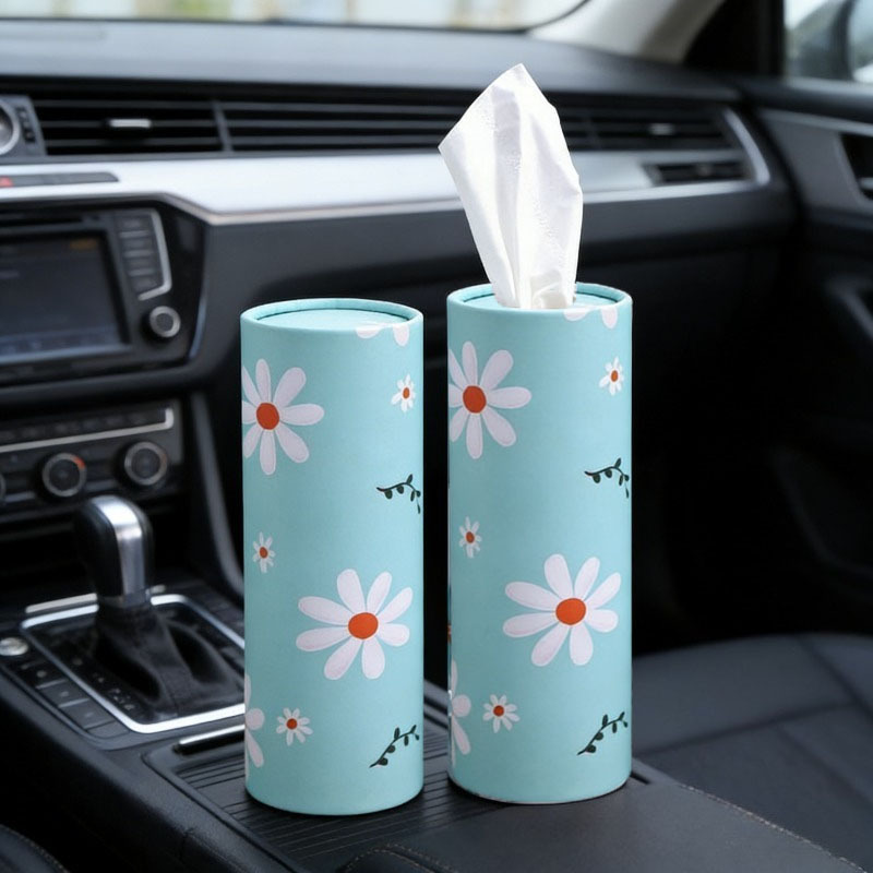 TEMU 2rolls Car Tissue - Small Fresh Thickened Car Cylinder Tissue, Household Cylinder Tissue Tube With Flower Pattern, Car Seat Cylinder Paper,