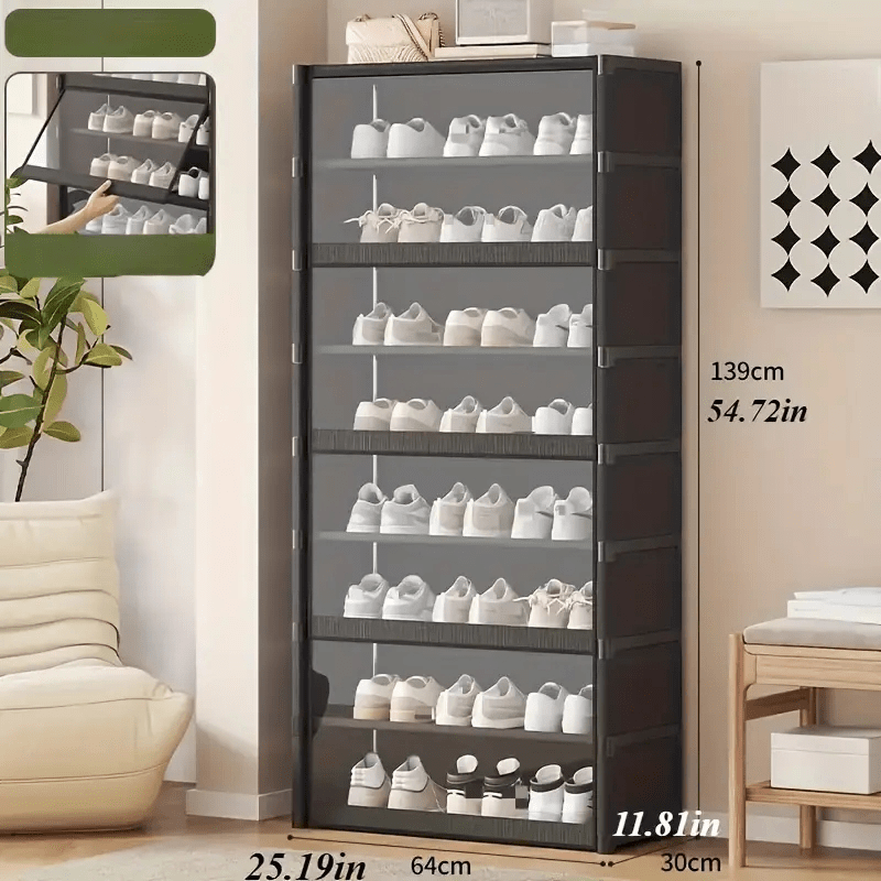 A Black Transparent Shoe Cabinet with 3/5/7/9 Layers, a Multifunctional Display Rack That Is Easy to Clean, Suitable for Collection And Display, Ideal for Entryways, Hallways, And Bedroom Storage
