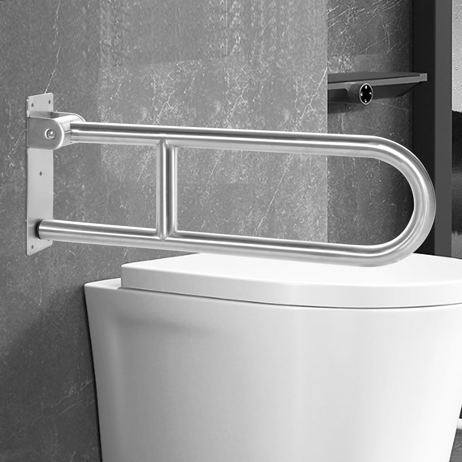 Image of Stainless Steel Foldable Bathroom Armrest, Stable Installation, Comfortable Grip, Non Slip, Suitable For Bathroom Shower Area, Non Slip Safety Armrest In Bathroom