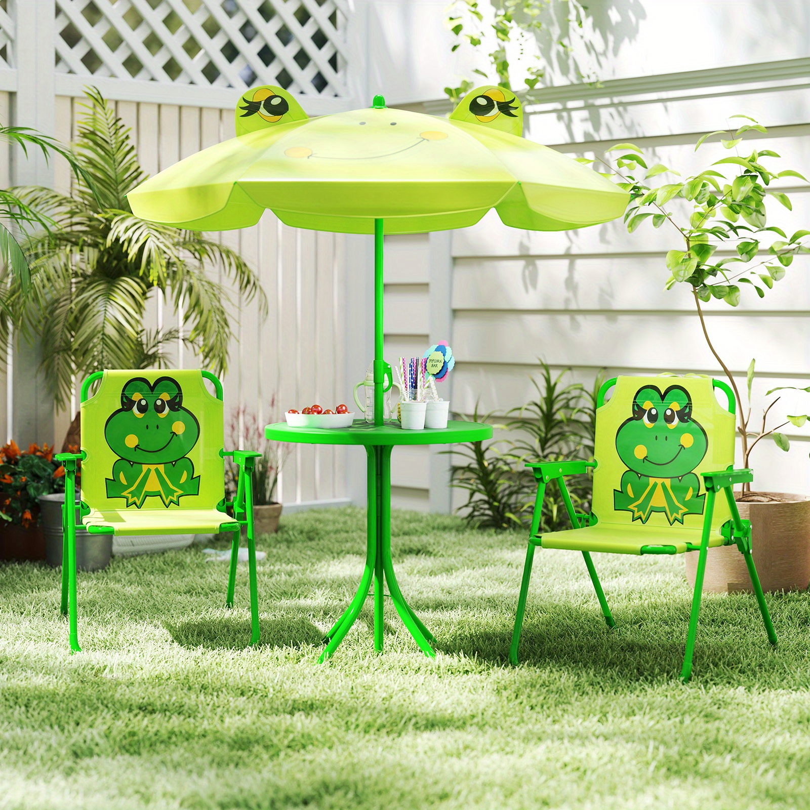 kids patio table with umbrella Best Choice Products Wooden Picnic Table, Outdoor Activity w/ Adjustable Umbrella, Seats This kids patio set is crafted from HDPE material Little Tikes Outdoor Portable Kids
