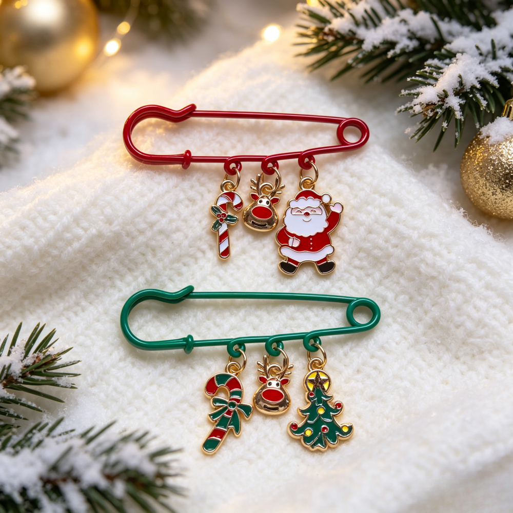 TEMU 2 broches navideños de nieve con campana y dulces, accesorio para la atmósfera festiva, abrigo, sombrero, accesorio festivo, , broche navideño