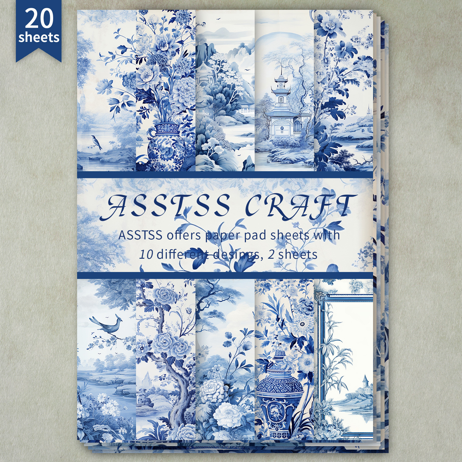 TEMU 20 Sheets Of A5 Paper In A Vintage Blue And White Porcelain Design, Featuring A Chinese Aesthetic. This Paper Craft Set Includes Circus-themed