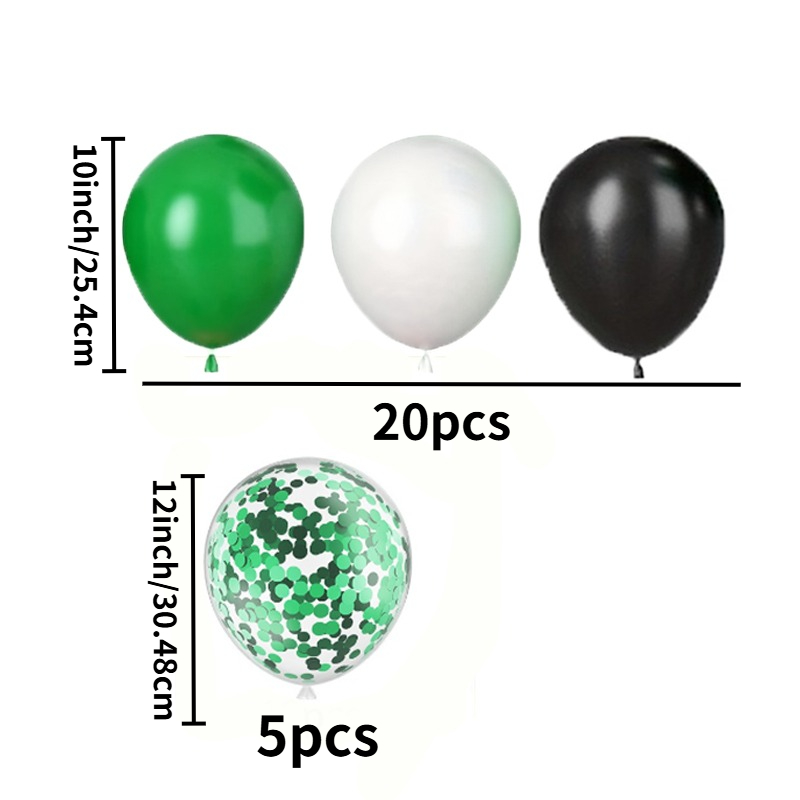TEMU 25pcs Green, White And Black Balloons, Including Green, Black, White Balloons And Green Sequined Balloons. Suitable For Halloween, Birthdays,