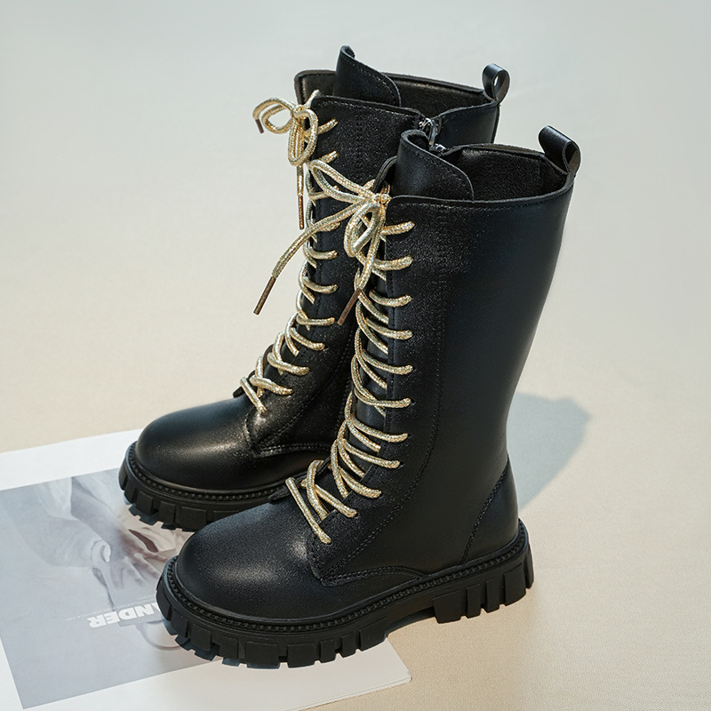 TEMU Girls' Boots Autumn Winter Single Boot High Boots Korean Style British Boots Princess Boots -lined Little Girl Long Boots