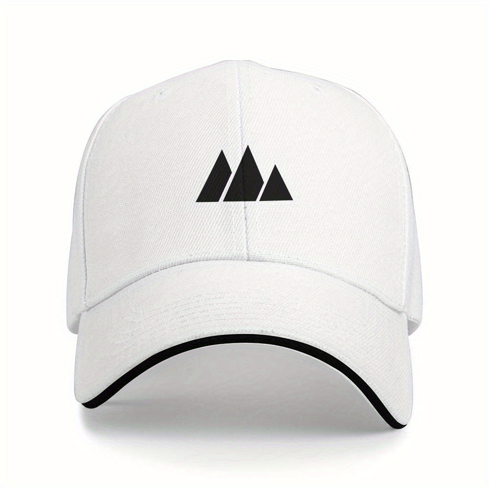 Image of 1pc White Three-triangle Emblem With , Printed Cap, Adjustable, Travel Cap, Suitable For