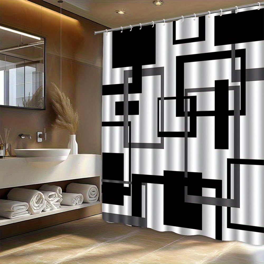 E-shop Badezimmervorhang mit geometrischem Muster, hochwertiger, eleganter und bequemer Badezimmervorhang mit einfacher Installation, geeignet für