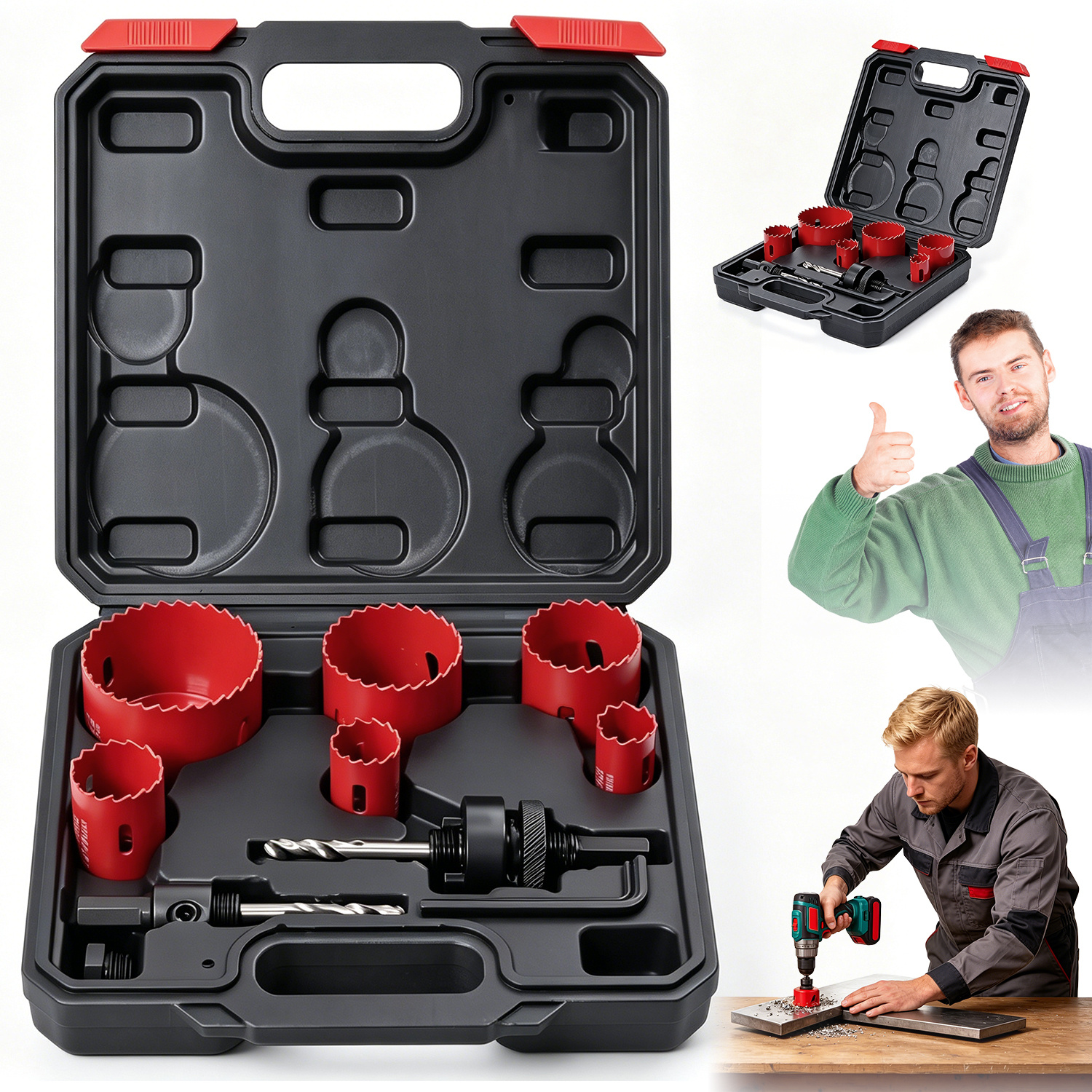 10 Hole Saws High Speed Cutting Kit 19-57mm With Portable Storage Box Multipurpose Drill Bits Set For Wood Plastic Pvc Thin Metal Diy Home Construction Workshop Repair Tool