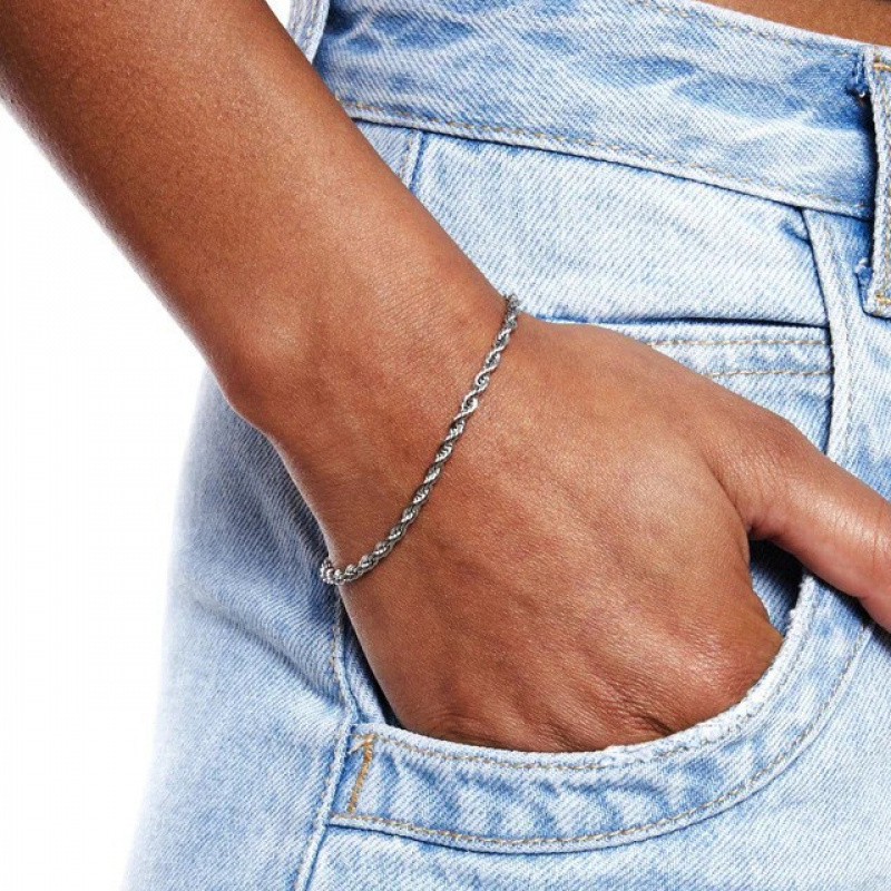 TEMU 1pc Stainless Steel Rope Chain Bracelet, Double Braided Bracelet Minimalist Fashion Commuting Versatile Women's Jewelry, Daily, Women's Fashion