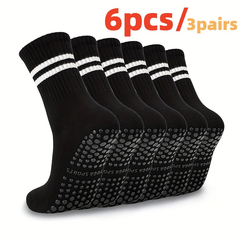 TEMU 6 pièces/3 paires de chaussettes de yoga antidérapantes pour femme, couleurs aléatoires, avec - Chaussettes de yoga respirantes à rayures noires