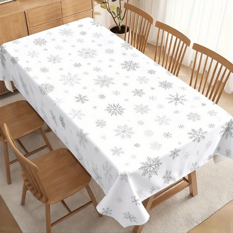 TEMU 1pc 1pc Fashion Tablecloth Dining Table Tea Table Desk Coffee Table Picnic Outdoor Table Silvery Snowflake Embellishment Style Rectangular