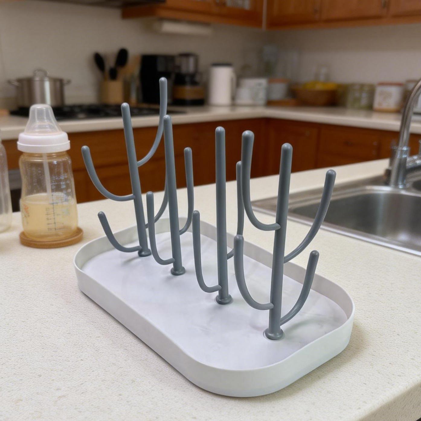 Drying Rack: Large Capacity Upright Space- Bottle Organizer With Drainage Function, Cup Rack Drying Rack Kitchen Bathroom Organizer Gray