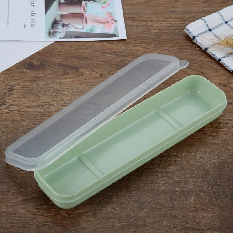 Image of Portable Outdoor Travel Plastic Cutlery Box - Durable Pp Material, Transparent Packaging, Flip Cover Design, Universal Partition Structure, Transparent Box Lid, Knife Storage Box