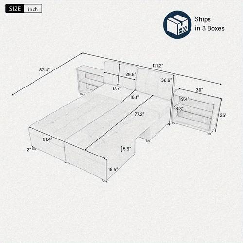 121.2 Versatile Sofa Bed Freecombined Sofa with Two Storage Racks Dark Gray