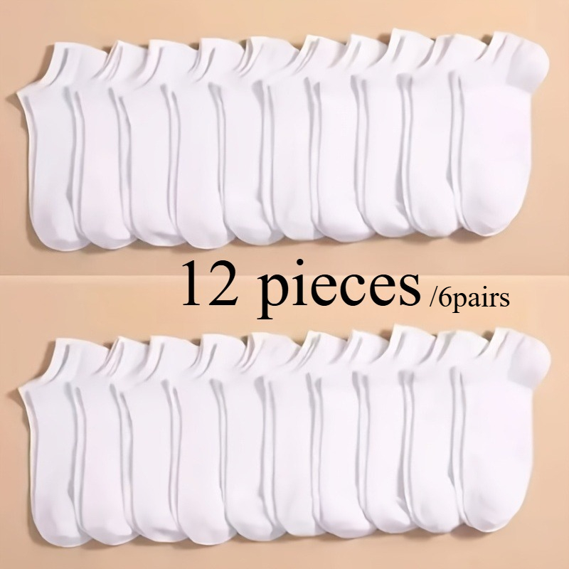 TEMU 12pcs (6 Pairs) Mid-calf Socks Men Women Socks Black And Color Durable And Versatile Wear-resistant Sweat-absorbent Random Color Breathable