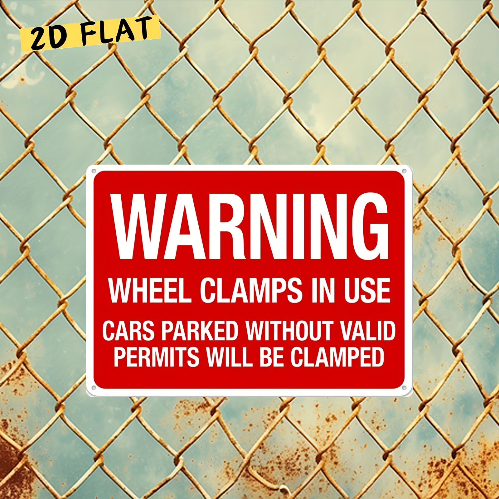 TEMU 2d Flat, 2d Flat - 2d Flat - 1 Vintage Metal Sign, Size 8.0x12.0 Inches - "caution: Wheel Clamp - Vehicles Clamped" - 2d Flat Design, Suitable