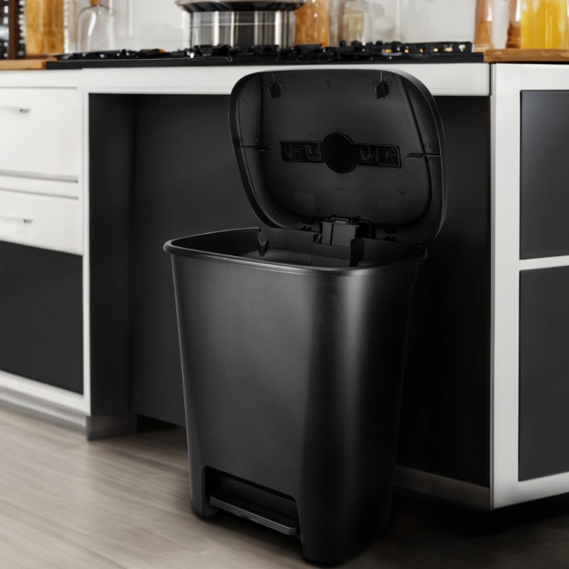 

20.4 Gallon Step-on Trash Can, Plastic Extra Large Kitchen Trash Can With Odor Protection Of Lid, Black