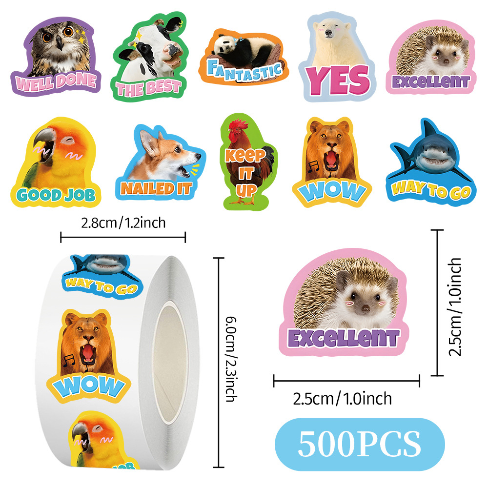 TEMU 500 stuks rollen, klein dierenpatroon ontwerp, golvende stickers, zelfklevend ontwerp, perfect cadeau, handgemaakte verzegelingsstickers, goede