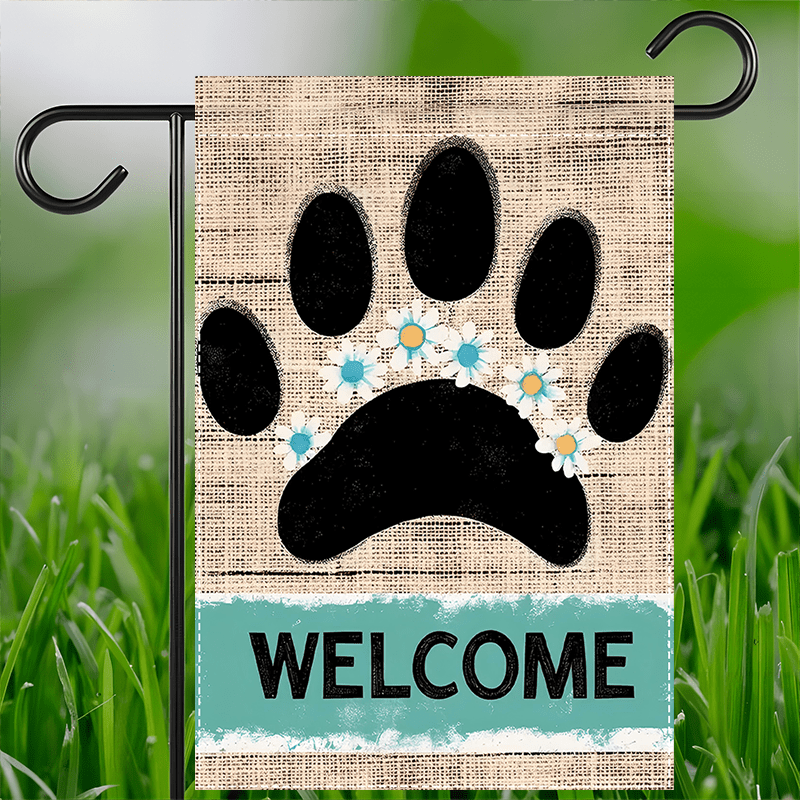 

1pc Flag With & Paw Print - Double-sided Polyester, Waterproof Burlap, Ideal For Spring/summer Outdoor Lawn & Yard Decor, 12x18inch, Garden Flags For Outside