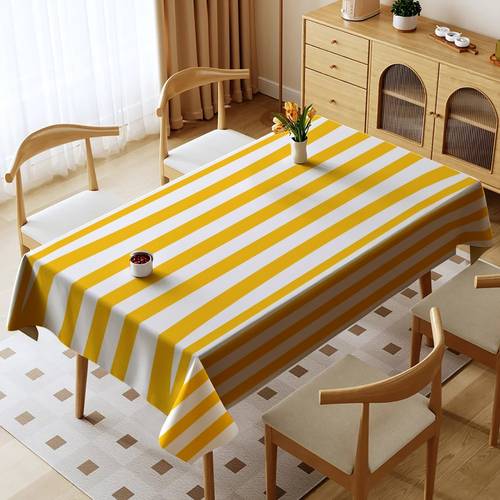 2d tablecloth 1pc yellow and white striped rectangular polyester material easy to clean suitable for occasions such as daily use holidays and anniversaries in multiple sizes features a repeating pattern