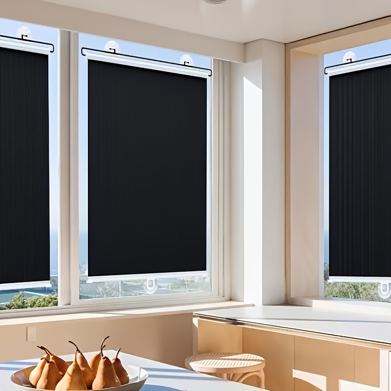 Punch-Free Suction Cup Blackout Curtain - High Quality 100% PVC Thermal Insulated Blackout Roller Shade, Design, Suitable for Kitchen, Bathroom And Car Windows, Modern Style, Blocks Light And Keeps Warm, Bedroom Privacy Screen | Smooth Texture