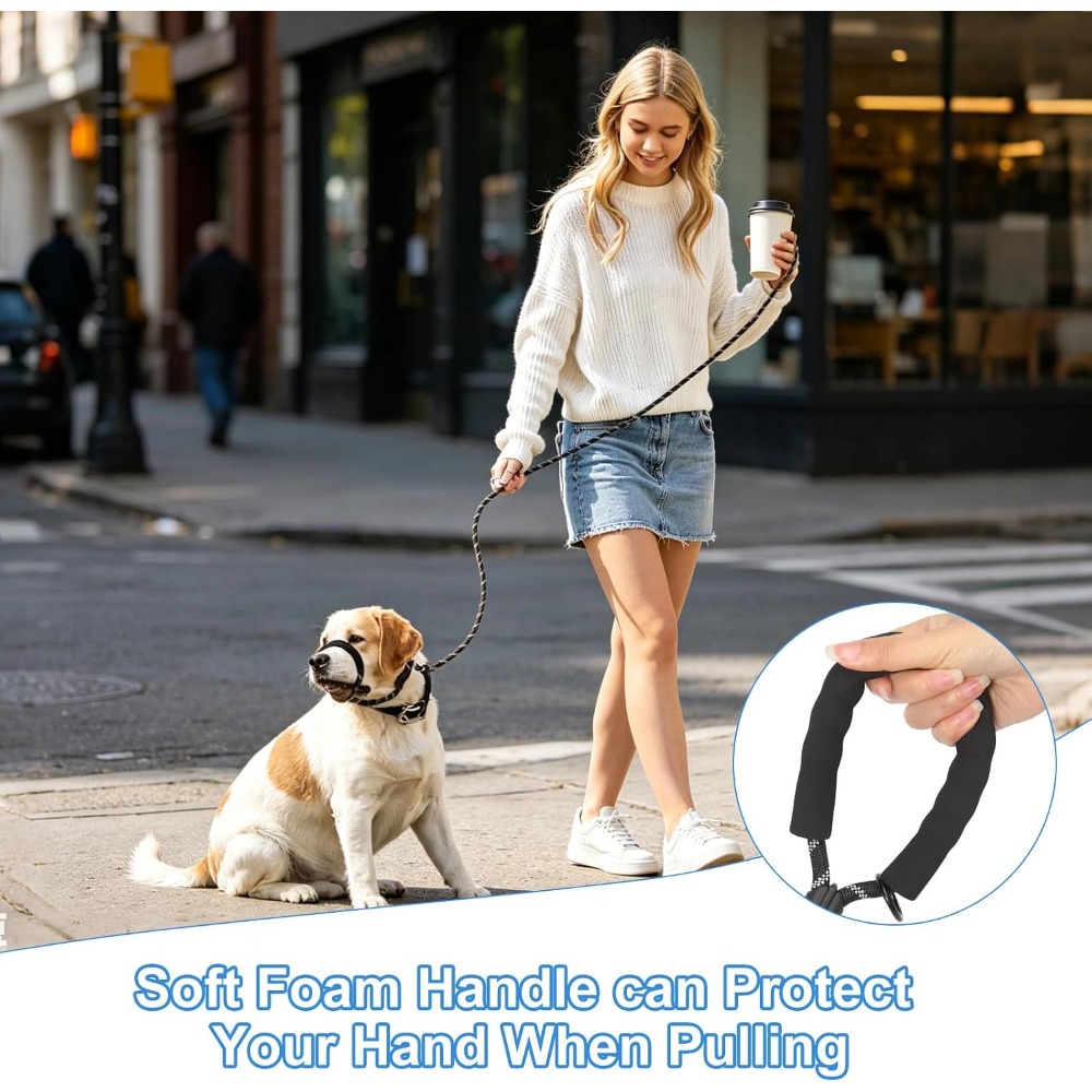 Black Adjustable Muzzle Collar with Anti-Lunge Leash