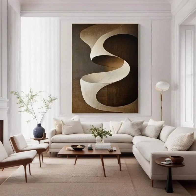 100% Hand-Painted Oil Painting, Beige Abstract Art Hanging Painting, Large Homestay Mural, Japanese-Style Decorative Painting, Modern Wall Decoration, Suitable for Home, Office, Living Room, Bedroom, Corridor, Cafe, Bar, Hotel