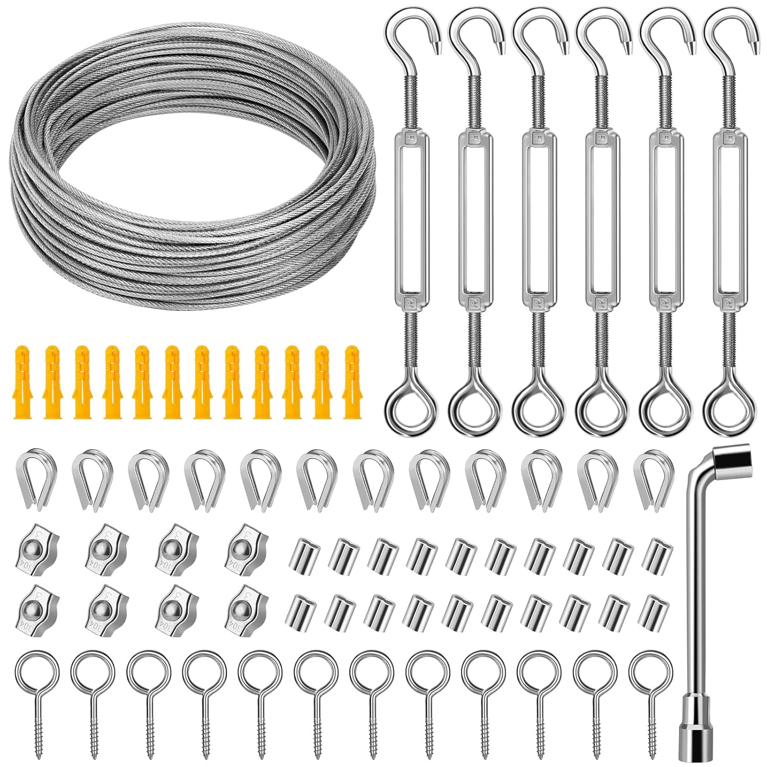 Wire Rope Kit, 35m/2mm Cable, M4 Turnbuckles Tensioner Kit, Garden Wire For Climbing Plant, Picture, Securing Shade, Trellis, Tent Rope