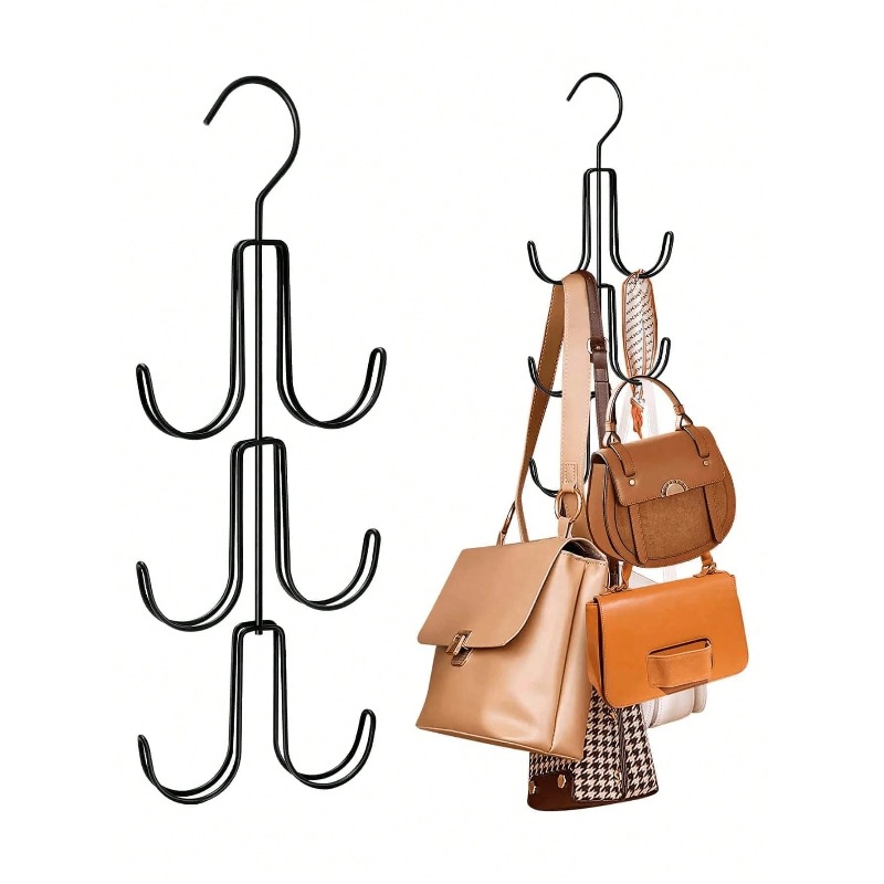 TEMU 1pc Multifunctional Hook Three-layer Handbag Hanger Household Wardrobe Storage Rack Bedroom Storage White T-shirt Black Trousers