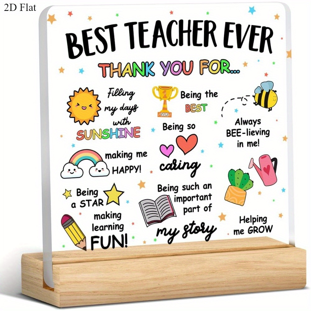 TEMU 2d Flat - [2d Flat] Best Teacher Acrylic Desk Nameplate - A Colorful Gratitude Gift With Inspirational Quotes, Durable Home And Office Decor,