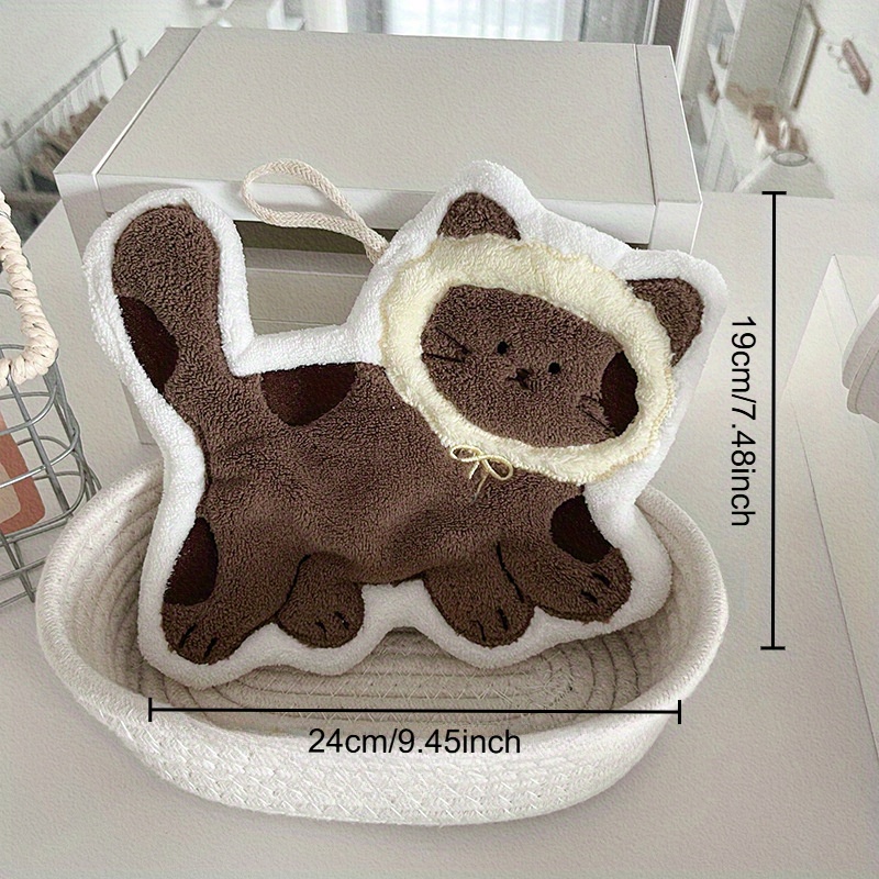 TEMU 1pc Cute Cat Hanging Hand Towel, Thick Coral Fleece Material, High Absorbency, , 4000gsm Fabric, Ideal For Bathroom And Kitchen Use, Bathroom
